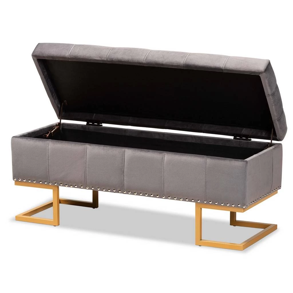 Baxton Studio Ellery Luxe & Glam Grey Velvet Fabric & Gold Finished Metal Storage Ottoman - Wholesale Interiors WS-14115-Grey Velvet/Gold-Otto 3 Baxton Studio Ellery Luxe & Glam Grey Velvet Fabric & Gold Finished Metal Storage Ottoman - Wholesale Interiors WS-14115-Grey Velvet/Gold-Otto - Image 3