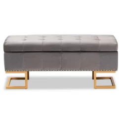 Baxton Studio Ellery Luxe & Glam Grey Velvet Fabric & Gold Finished Metal Storage Ottoman - Wholesale Interiors WS-14115-Grey Velvet/Gold-Otto 14 Baxton Studio Ellery Luxe & Glam Grey Velvet Fabric & Gold Finished Metal Storage Ottoman - Wholesale Interiors WS-14115-Grey Velvet/Gold-Otto -Home Haven Deals 95 ws 14115 greyvelvet gold otto 5