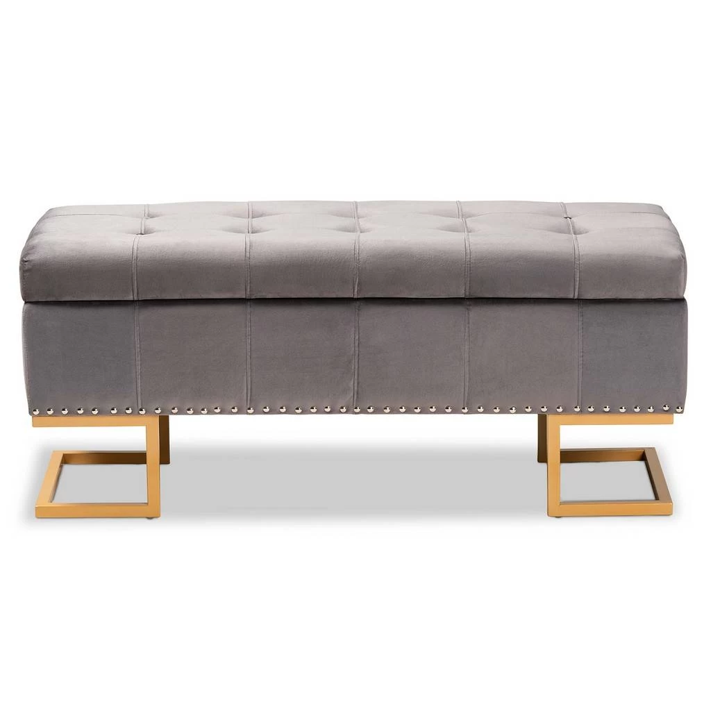 Baxton Studio Ellery Luxe & Glam Grey Velvet Fabric & Gold Finished Metal Storage Ottoman - Wholesale Interiors WS-14115-Grey Velvet/Gold-Otto 4 Baxton Studio Ellery Luxe & Glam Grey Velvet Fabric & Gold Finished Metal Storage Ottoman - Wholesale Interiors WS-14115-Grey Velvet/Gold-Otto - Image 4