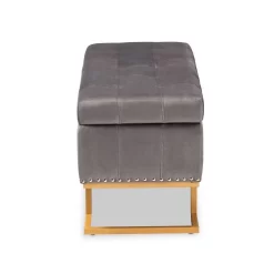 Baxton Studio Ellery Luxe & Glam Grey Velvet Fabric & Gold Finished Metal Storage Ottoman - Wholesale Interiors WS-14115-Grey Velvet/Gold-Otto 15 Baxton Studio Ellery Luxe & Glam Grey Velvet Fabric & Gold Finished Metal Storage Ottoman - Wholesale Interiors WS-14115-Grey Velvet/Gold-Otto -Home Haven Deals 95 ws 14115 greyvelvet gold otto 6