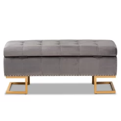 Baxton Studio Ellery Luxe & Glam Grey Velvet Fabric & Gold Finished Metal Storage Ottoman - Wholesale Interiors WS-14115-Grey Velvet/Gold-Otto 16 Baxton Studio Ellery Luxe & Glam Grey Velvet Fabric & Gold Finished Metal Storage Ottoman - Wholesale Interiors WS-14115-Grey Velvet/Gold-Otto -Home Haven Deals 95 ws 14115 greyvelvet gold otto 7