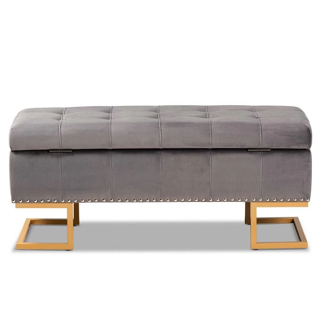 Baxton Studio Ellery Luxe & Glam Grey Velvet Fabric & Gold Finished Metal Storage Ottoman - Wholesale Interiors WS-14115-Grey Velvet/Gold-Otto 6 Baxton Studio Ellery Luxe & Glam Grey Velvet Fabric & Gold Finished Metal Storage Ottoman - Wholesale Interiors WS-14115-Grey Velvet/Gold-Otto - Image 6