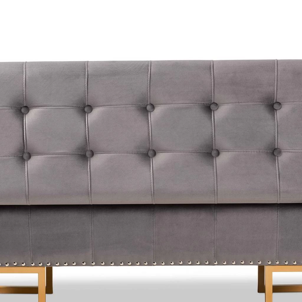 Baxton Studio Ellery Luxe & Glam Grey Velvet Fabric & Gold Finished Metal Storage Ottoman - Wholesale Interiors WS-14115-Grey Velvet/Gold-Otto 7 Baxton Studio Ellery Luxe & Glam Grey Velvet Fabric & Gold Finished Metal Storage Ottoman - Wholesale Interiors WS-14115-Grey Velvet/Gold-Otto - Image 7