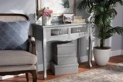 Baxton Studio Leonie Modern Transitional French Brushed Silver Finished Wood And Mirrored Glass 2-Drawer Console Table - YA2-Silver-Console