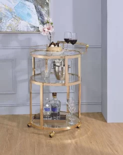 Madelina Serving Cart In Gold & Clear Glass - Acme Furniture 98286