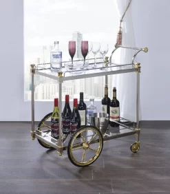 Cyrus Serving Cart In Silver/Gold & Clear Glass - Acme Furniture 98372