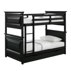 Trent Twin Over Twin Bunk Bed With Trundle In Antique Black - Picket House Furnishings CY800TTBT