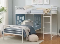 Walker Edison 60" L-Shape Bunk Bed With Cut Out Panels - White/ Light Blue - Walker Edision DEVK3HLBP