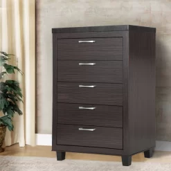 Better Home Products Elegant 5 Drawer Chest Of Drawers For Bedroom In Tobacco - Better Home ELEGANT-CHEST-TOB -Home Haven Deals elegant chest tob 6