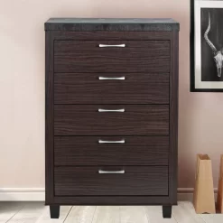 Better Home Products Elegant 5 Drawer Chest Of Drawers For Bedroom In Tobacco - Better Home ELEGANT-CHEST-TOB -Home Haven Deals elegant chest tob 7