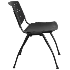 Hercules Series 880 Lb. Capacity Black Polypropylene Stack Chair W/ Titanium Frame Finish - Flash Furniture RUT-F01A-BK-GG