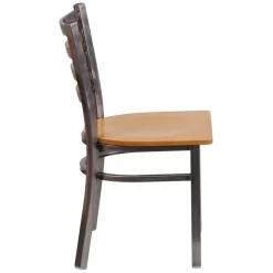 Hercules Series Clear Coated Ladder Back Metal Restaurant Chair W/ Natural Wood Seat - Flash Furniture XU-DG694BLAD-CLR-NATW-GG