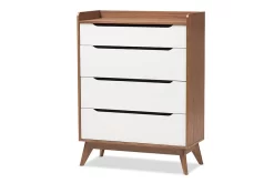 Baxton Studio Brighton Mid-Century Modern White & Walnut Wood 4-Drawer Storage Chest - Brighton-Walnut/White-4DW-Chest