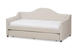Baxton Studio Perry Modern & Contemporary Light Beige Fabric Daybed W/ Trundle CF8940-Light-Beige-Daybed