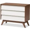 Baxton Studio Hildon Mid-Century Modern White And Walnut Wood 3-Drawer Storage Chest