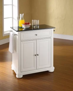 Alexandria Granite Top Portable Kitchen Island/Cart White/Black - Crosley KF30024AWH