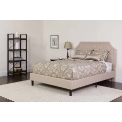 Brighton Twin Size Tufted Upholstered Platform Bed In Beige Fabric W/ Pocket Spring Mattress - Flash Furniture SL-BM-1-GG