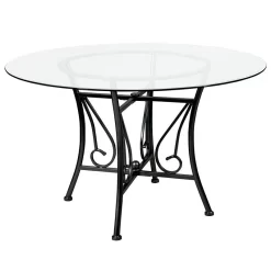 Princeton 48'' Round Glass Dining Table W/ Black Metal Frame - Flash Furniture XU-TBG-16-GG