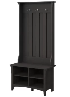 Salinas Shoe Bench And Hall Tree In Vintage Black - Bush Furniture SAL001VB