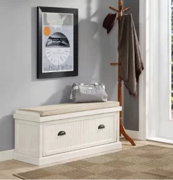 Seaside Entryway Bench Distressed White - Crosley CF6011-WH