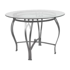 Syracuse 42'' Round Glass Dining Table W/ Silver Metal Frame - Flash Furniture XU-TBG-24-GG