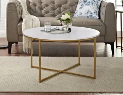 36" Coffee Table With X-Base In Marble/Gold - Walker Edison AF36ALCTMGD