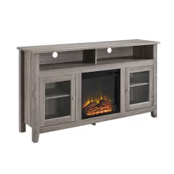 58" Wood Highboy Fireplace TV Stand - Driftwood - Walker Edison W58FP18HBAG