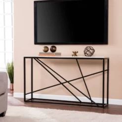 Arendal Faux Marble Skinny Console Table In Matte Black - SEI Furniture CM1655