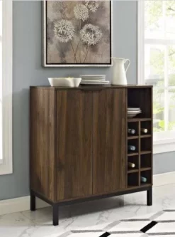 Bar Cabinet W/ Wine Storage In Dark Walnut - Walker Edison BU34COBCDW
