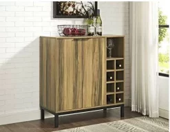 Bar Cabinet W/ Wine Storage In Teak - Walker Edison BU34COBCTK