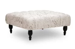 Baxton Studio Keswick Beige Script Print Modern Tufted Ottoman - Wholesale Interiors 502-French-OTTO