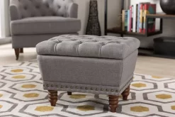 Baxton Studio Annabelle Modern & Contemporary Light Grey Fabric Upholstered Walnut Wood Finished Button-Tufted Storage Ottoman - Wholesale Interiors 217-Light Grey