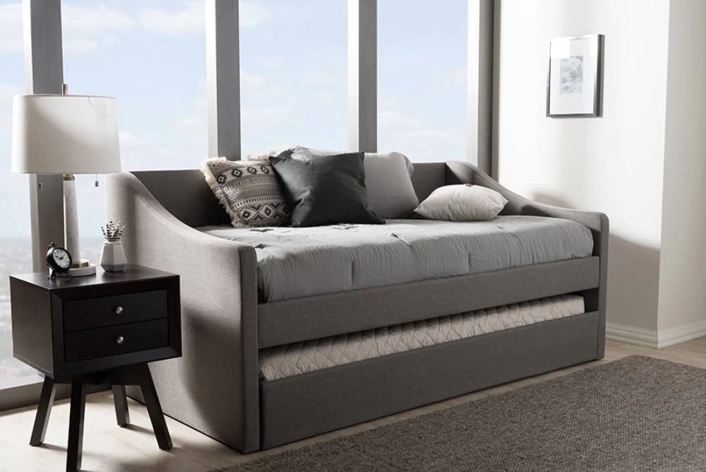 Baxton Studio Barnstorm Modern And Contemporary Grey Fabric Upholstered Daybed With Guest Trundle Bed 1 Baxton Studio Barnstorm Modern And Contemporary Grey Fabric Upholstered Daybed With Guest Trundle Bed