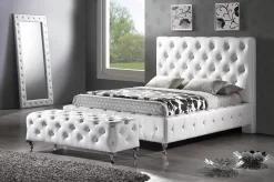 Baxton Studio BBT6220 Stella Crystal Tufted White Modern Bed With Upholstered Headboard - King