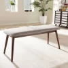 Baxton Studio Flora Mid-Century Modern Light Grey Fabric And "Oak" Medium Brown Finishing Wood Dining Bench
