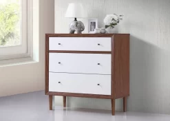 Baxton Studio Harlow Mid-century Modern Scandinavian Style White And Walnut Wood 3-drawer Chest FP-6782-Walnut/White