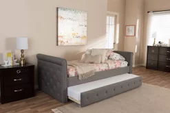 Baxton Studio Swamson Modern And Contemporary Grey Fabric Tufted Twin Size Daybed With Roll-out Trundle Guest Bed