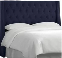 California King Tufted Wingback Headboard In Velvet Ink - Skyline 414CVLVINK