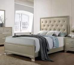 Carine Queen Bed In PU & Champagne - Acme Furniture 26240Q