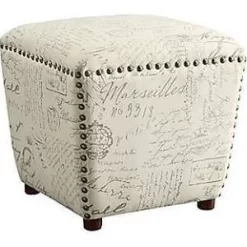 Beige Upholstered Ottoman W/ Nailhead Trim - Coaster 501108