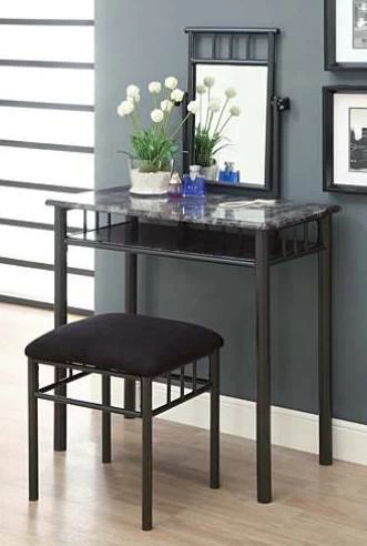 Vanity Set / Set Of 2 / Makeup Table / Organizer / Dressing Table / Bedroom / Metal / Laminate / Grey Marble Look / Black / Transitional - Monarch Specialties I 3062 1 Vanity Set / Set Of 2 / Makeup Table / Organizer / Dressing Table / Bedroom / Metal / Laminate / Grey Marble Look / Black / Transitional - Monarch Specialties I 3062