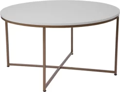 Hampstead Collection White Coffee Table W/ Matte Gold Frame - Flash Furniture NAN-JH-1787CT-GG