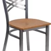 HERCULES Series Clear Coated ''X'' Back Metal Restaurant Chair In Natural Wood Seat - Flash Furniture XU-6FOB-CLR-NATW-GG