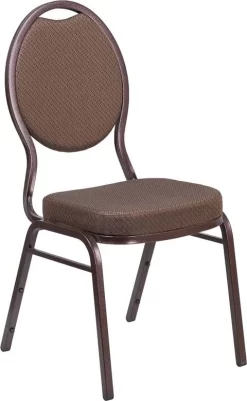 HERCULES Series Teardrop Back Stacking Banquet Chair In Brown Patterned Fabric - Copper Vein Frame - Flash Furniture FD-C04-COPPER-008-T-02-GG