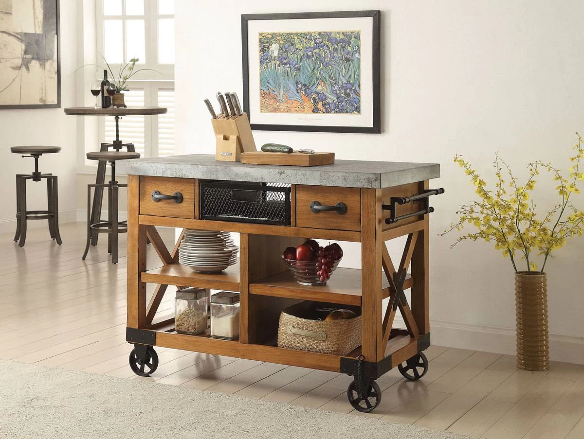 Kailey Kitchen Cart In Antique Oak - Acme Furniture 98182 1 Kailey Kitchen Cart In Antique Oak - Acme Furniture 98182