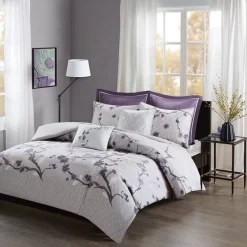 Madison Park Holly Full/Queen 7 Piece Cotton Duvet Cover Set In Purple - Olliix MP12-4169