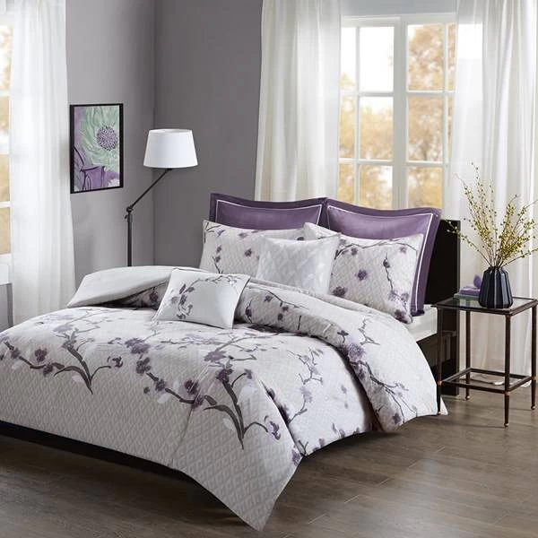 Madison Park Holly Full/Queen 7 Piece Cotton Duvet Cover Set In Purple - Olliix MP12-4169 1 Madison Park Holly Full/Queen 7 Piece Cotton Duvet Cover Set In Purple - Olliix MP12-4169