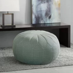 Madison Park Kelsey Round Pouf Ottoman In Seafoam - Olliix MP101-0213