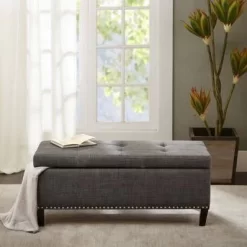 Madison Park Shandra II Tufted Top Storage Bench In Charcoal - Olliix FPF18-0502