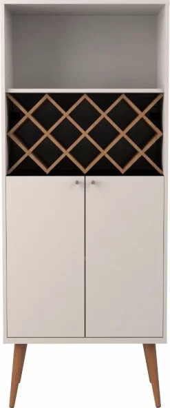 Manhattan Comfort 89951 - Utopia 10 Bottle Wine Rack China Storage Closet W/ 4 Shelves In Off White & Maple Cream